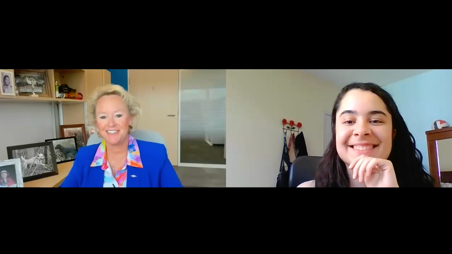 Preview image for the video "EmployEd Chat: Student interview with Teresa Keating". Preview image for the video "EmployEd Chat: Student interview with Teresa Keating" - Headshots of a woman with short blond hair in a royal blue blazer and a young woman with long brown hair.