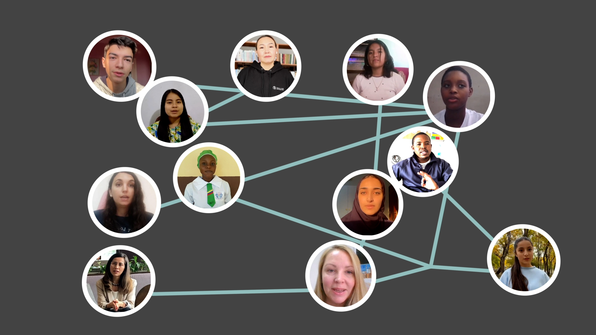 Preview image for the video "Giving Tuesday 2024" - A graphic with multiple headshots of diverse people in circles are connected by straight lines.
