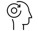 icon of a head in profile with a circular arrow where the brain would be located